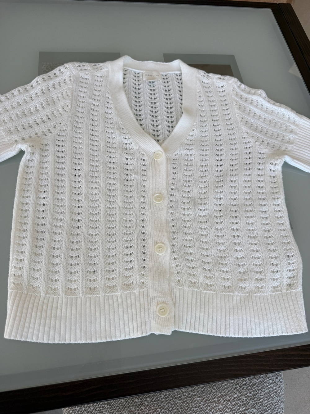 Caslon White Open-Knit Crew Neck Sweater